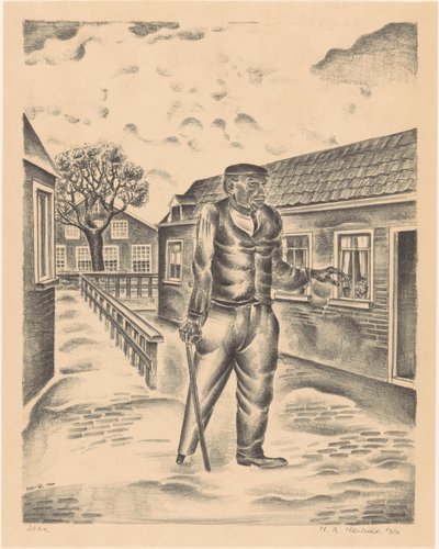 Férfi fa lábbal és sétabottal alkotó: Henk Henriët (signed by artist)