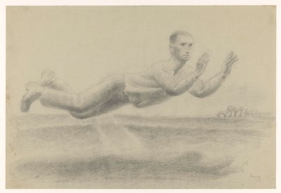 Önarckép felemelt kézzel lebeg a tájon alkotó: Henk Henriët (signed by artist)