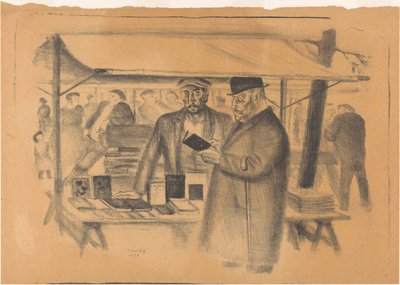 Könyves bódé a piacon alkotó: Henk Henriët