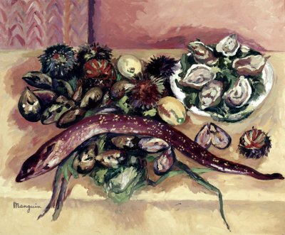 Stillleben mit Aal (Stillleben mit Seeigeln und Aal) von Henri-Charles Manguin