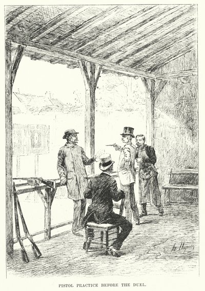 Pisztolygyakorlat a párbaj előtt (metszet) alkotó: Henri-Louis Dupray