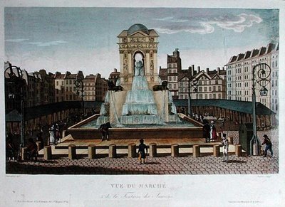 A Marche des Innocents látképe, Eugene Dubois metszete, 1815-20 körül (színes metszet) alkotó: Henri (after) Courvoisier-Voisin