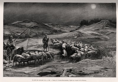 A trailer jól. Laurent Desrousseaux metszete az „A travers la Perse meridionale” című történet illusztrálására, C.Babin és F.Houssay 1885-ben, a Le tour du Monde 1892-ben, rendező: Edouard Charton (1807-1891), Hachette, Párizs. alkotó: Henri Alphonse Louis Laurent-Desrousseaux