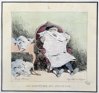 Újság olvasása – Henri Monnier „” párizsi vázlataiban”, szerk. Delpech, Párizs alkotó: Henri Bonaventure Monnier
