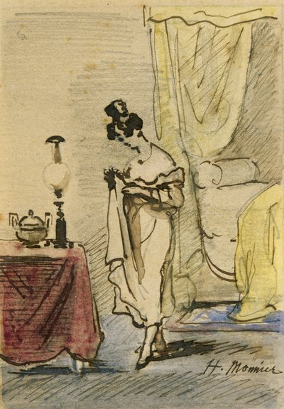 Young Lady at Home (tinta und wc papíron) 2: Young Lady at Home; magánélet; alkotó: Henri Bonaventure Monnier