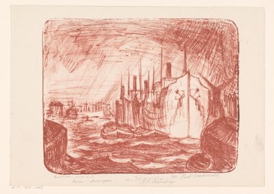 Antwerpen kikötője (eredeti cím az objektumon) alkotó: Henri Braakensiek (signed by artist)