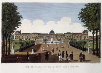 Kilátás a palotára és a Tuileriák kertjére – Courvoisier „” Vues de Paris”-jában alkotó: Henri Courvoisier-Voisin