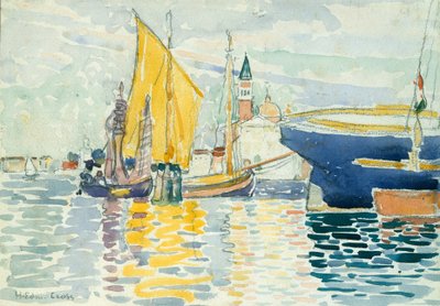 Velence-The Giudecca, 1903 (wc, grafit és szén, nehéz, fehér szőtt papíron) alkotó: Henri Edmond Cross