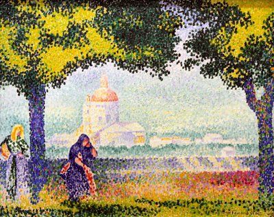 „A Santa Maria degli Angeli templom látképe Assisi közelében”, 1909 alkotó: Henri Edmond Cross