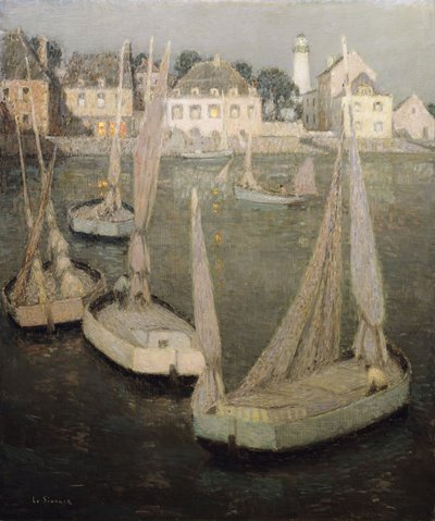 Breton Port by Moonlight; Port Breton a Holdfénytől alkotó: Henri Eugene Augustin Le Sidaner