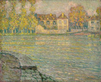 Házak a folyó mellett, Sunset, Moret; Házak a folyón naplementekor, Moret alkotó: Henri Eugene Augustin Le Sidaner