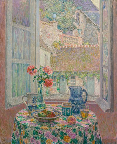 Udvarra néző asztal – Henri Le Sidaner (1862-1939) festménye alkotó: Henri Eugene Augustin Le Sidaner