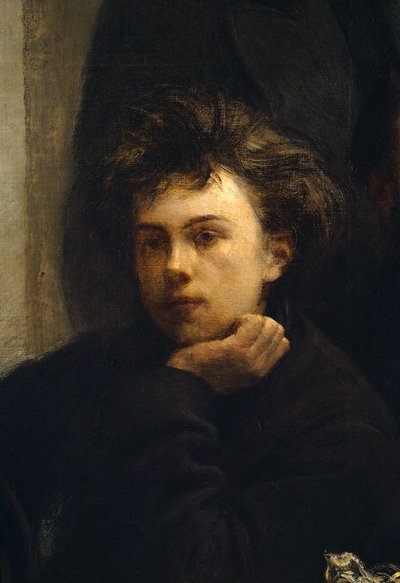 Egy sarokasztal, részlet. Arthur Rimbaud (1854-1891) francia költő portréja. Henri Fantin Latour festménye (Fantin-Latour alkotó: Ignace Henri Jean Fantin Latour