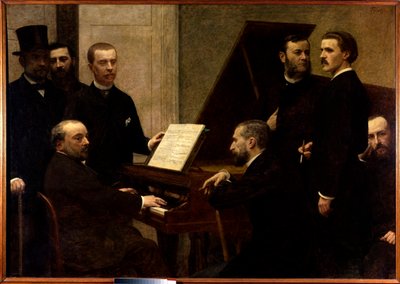 A zongora körül Balról jobbra ül Emmanuel Chabrier, Edmond Maitre és Amedee Pigeon. Állva, Adolphe Julien, Arthur Boisseau, Camille Benoit, Antoine Lascoux és Vincent d