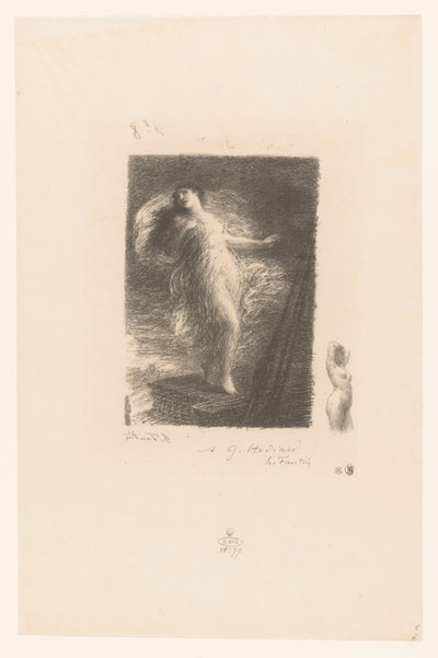 Jonge vrouw uit Taranto valt van de boeg van een schip A fiatal Tarentina XX elégia (régi stílusban) Gedichten van André Chénier (sorozat címe) Illusztrációk André Chénier verseihez (sorozat címe) alkotó: Ignace Henri Jean Fantin Latour