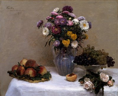 Fehér rózsák és krizantémok egy vázában alkotó: Ignace Henri Jean Fantin Latour