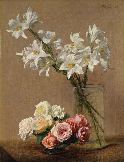 Rózsák és liliomok, 1888. alkotó: Ignace Henri Jean Fantin Latour