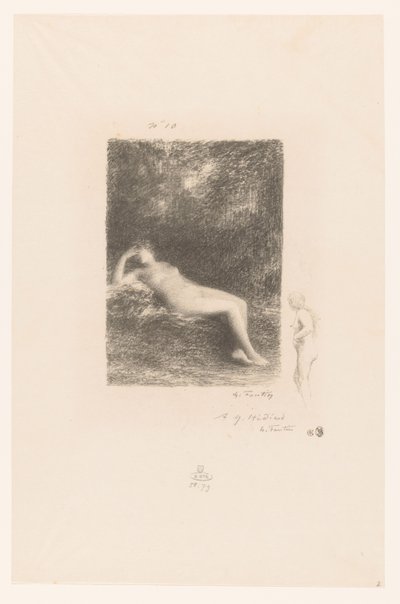 Slapende waternimf Tudom, amikor délben megkívánják az árnyékot XXVII Gedichten van André Chénier (sorozat címe) Illusztrációk André Chénier verseihez (sorozat címe) alkotó: Ignace Henri Jean Fantin Latour