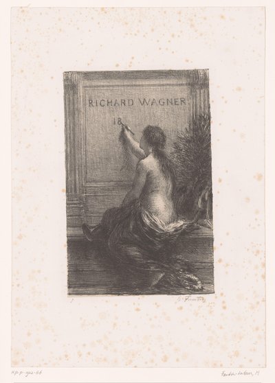 Címnyomat: Richard Wagner, sa vie et ses œuvres Richard Wagner (cím a tárgyon) Halhatatlanság Richard Wagner élete és művei (sorozat címe) alkotó: Ignace Henri Jean Fantin Latour