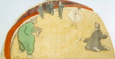 Circus Show táncosnővel, bohócokkal. Henri Gabriel Ibels (1867-1936) pasztellrajza XX. századi magángyűjtemény alkotó: Henri Gabriel Ibels