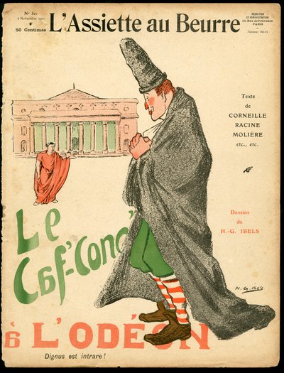 A „” L’Plate au beurre” borítója, 501. szám, Szatirikus színekben alkotó: Henri Gabriel Ibels