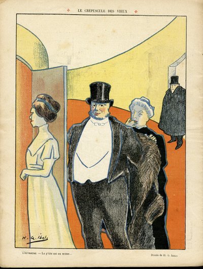 Illusztráció: H. G. Ibels (1867-1936) a Le Rire-ben, 09.02.27 - A régiek alkonya - Színház, Harmadik kor, Gazdagok élete - Nézők alkotó: Henri Gabriel Ibels