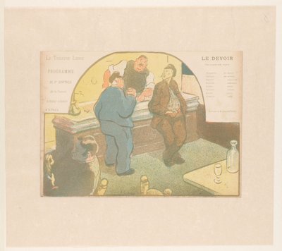 Négy férfi egy bisztróban Le Devoir (cím az objektumon) A Théâtre Libre előadásai (sorozat címe) Les Programs du Théâtre Libre (sorozat címe) alkotó: Henri Gabriel Ibels