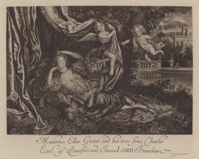 Nell Gwyn és két fia, Charles, Burford grófja és James, Lord Beauclerk (metszet) alkotó: Henri Gascar