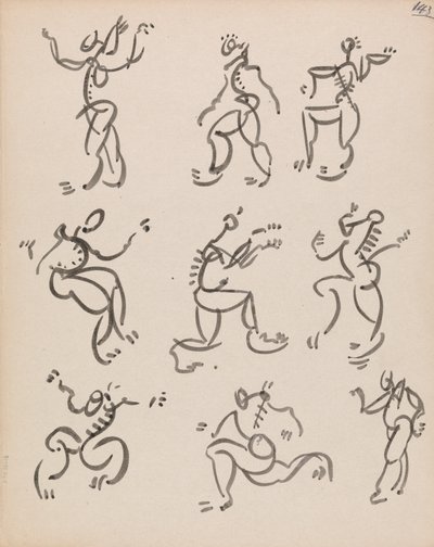 Kilenc táncoló figura, három regiszterben alkotó: Henri Gaudier-Brzeska