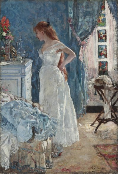 ""A WC"" Fiatal lány neglizsében - Henri Gervex festménye (1852-1929) Magángyűjtemény alkotó: Henri Gervex