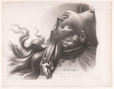 Egy fiatal nő fejét a hajából húzzák Etude dessinée d