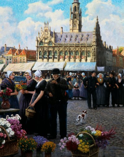 Middelburg virágpiaca (olaj, vászon) alkotó: Henri Houben