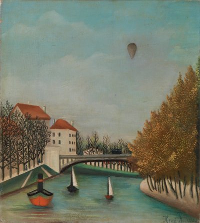 Folyói jelenet léggömbbel alkotó: Henri J.F. 1844-1910 Rousseau