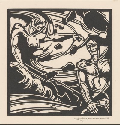 Két meztelen férfi egy kavargó légtömegben alkotó: Henri Jonas (signed by artist)