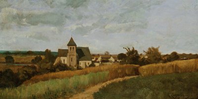 Egy falu aratás idején alkotó: Henri-Joseph Harpignies