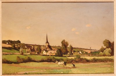 Kiterjedt táj egy szántóval és egy faluval azon túl alkotó: Henri-Joseph Harpignies