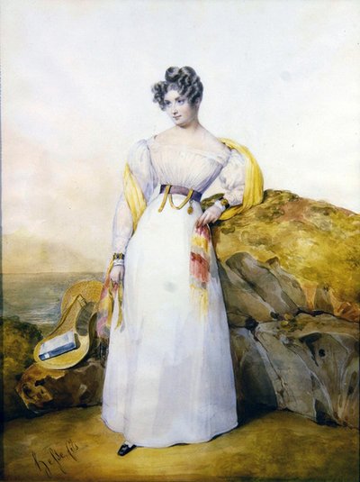 Hölgy portréja tájban (akvarell és gouache, velúr) alkotó: Henri Joseph Hesse