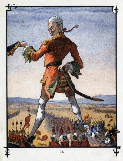 Lemuel Gulliver a liliputiak seregét irányítja. Illusztráció a Gulliver utazásaihoz, Jonathan Swift (1667-1745) alkotó: Henri Jules Jean Geoffroy