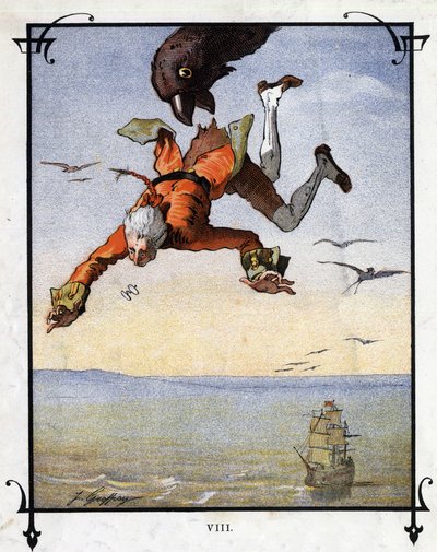 Lemuel Gullivert elviszi egy sas. Illusztráció a Gulliver utazásaihoz, Jonathan Swift (1667-1745) alkotó: Henri Jules Jean Geoffroy