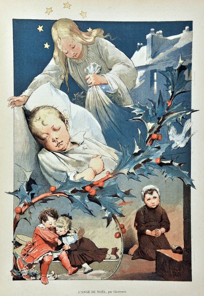 A karácsony angyala. Illusztráció: Jean GEOFFROY (1853-1924) 1887-es metszet a „” Paris-Illustrous Journal hetilapban”. alkotó: Henri Jules Jean Geoffroy