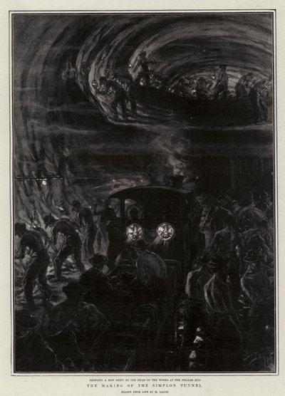 A Simplon-alagút készítése (litho) alkotó: Henri Lanos