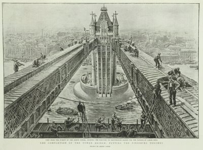 A Tower Bridge befejezése: az utolsó simítások, a Grafikából, 1894. június 23. (metszet) alkotó: Henri Lanos