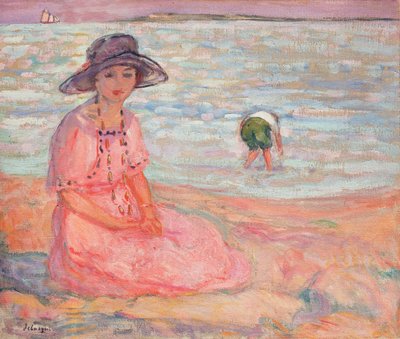 nő a rózsaszín ruhában a tenger mellett; Femme a la Robe Rose au bord de la Mer, 1920 körül alkotó: Henri Lebasque