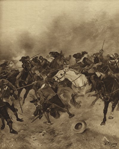Marston Moor-i csata, 1644 (mélynyomás) alkotó: Henri Louis Dupray