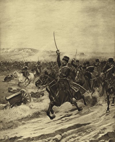 A könnyű brigád támadása, Balaclava-i csata, 1854 (mélynyomás) alkotó: Henri Louis Dupray