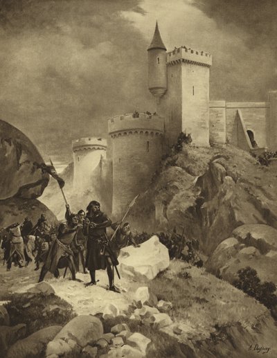 I. Richárd angol király Chalus ostrománál, 1199 (mélynyomás) alkotó: Henri Louis Dupray