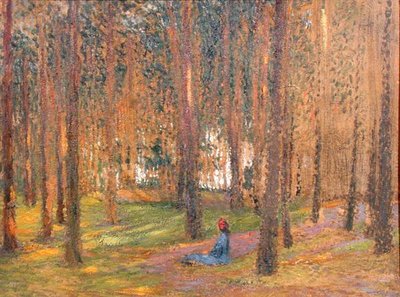 Egy sétáló ül az erdőben, 1890 körül (olaj a fedélzeten) alkotó: Henri Martin