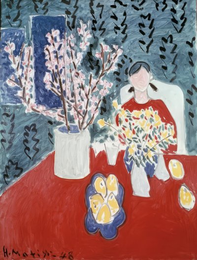 Szilvafa ágak zöld háttéren alkotó: Henri Matisse