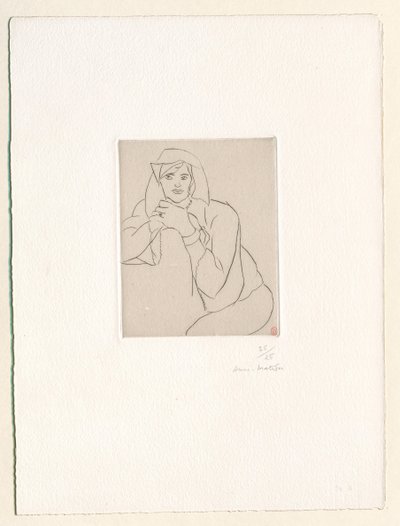 Fiatal nő, kezét egy bútor háttámláján összekulcsolva alkotó: Henri Matisse