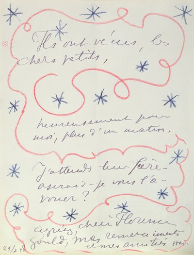 A festő levele Florence Gouldnak (szül. 1895), 1948. július 29. (toll és zsírkréta, papír) alkotó: Henri Matisse